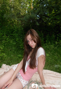 Beauty with long legs on a picnic