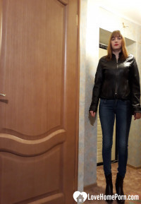 Horny MILF strips jeans to masturbate passionately