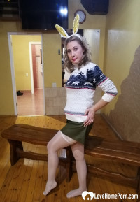 Smoking beauty posing with cute bunny ears