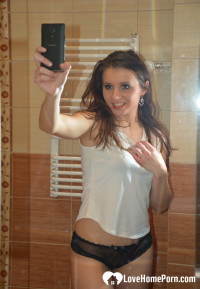 Seductive babe posing in her new black panties