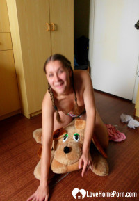 Horny girlfriend humps a big dog plushie