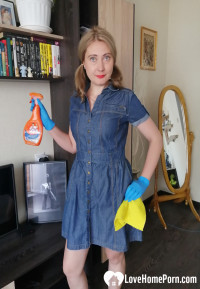 Cleaning lady teases while my wife's gone