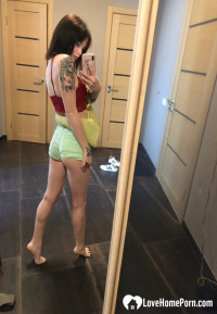 Dirty brunette knows what we want to see