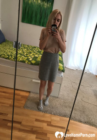 Lonely babe testing out her new mirror